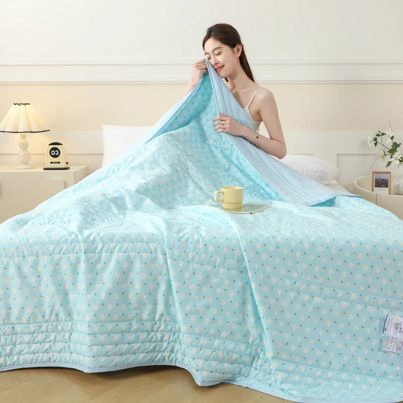 New Fresh Printing Air Conditioner Quilt Skin Friendly Breathable Summer Blanket Soft Airable Comforter Thin Single Double Duvet