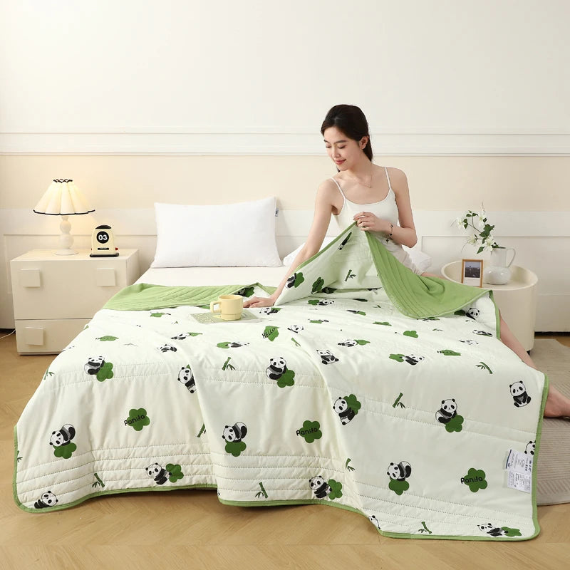 New Fresh Printing Air Conditioner Quilt Skin Friendly Breathable Summer Blanket Soft Airable Comforter Thin Single Double Duvet