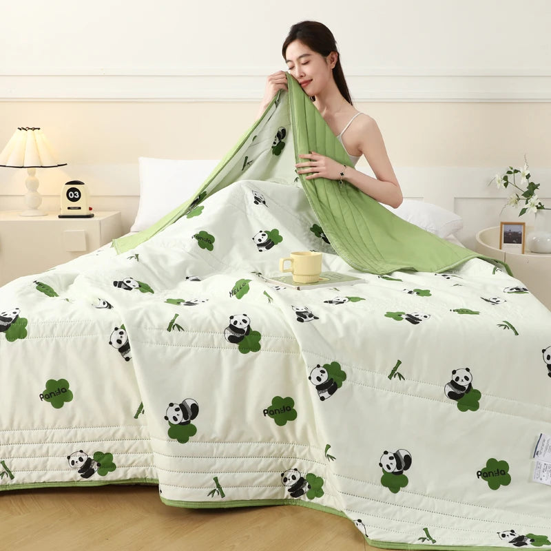 New Fresh Printing Air Conditioner Quilt Skin Friendly Breathable Summer Blanket Soft Airable Comforter Thin Single Double Duvet