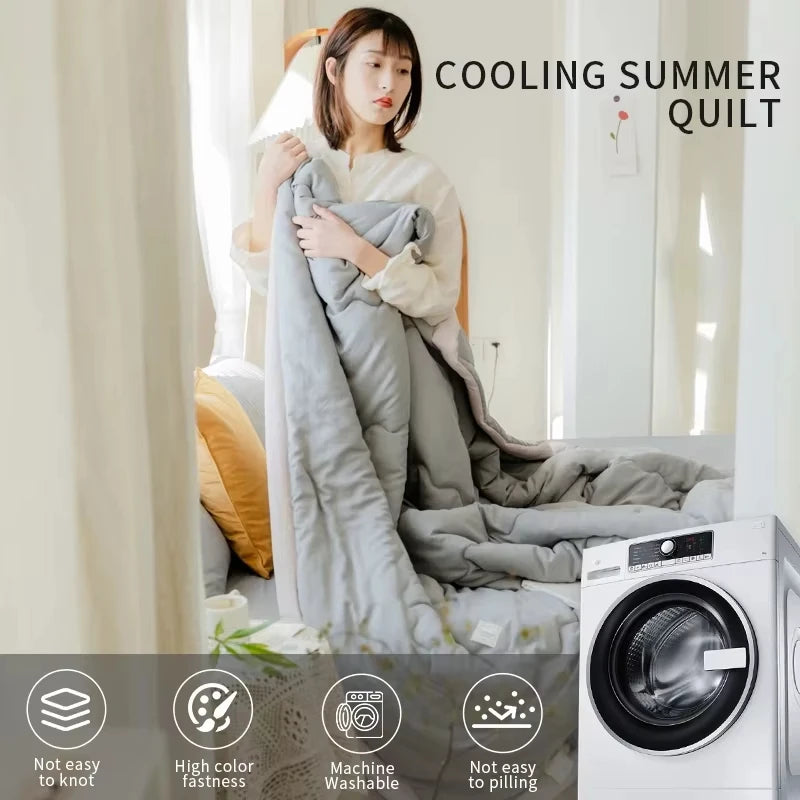 Japanese Quilted Cooling Summer Blanket Super Soft Skin-friendly Quilt Breathable Lightweight Comforter Air-conditioned Duvet