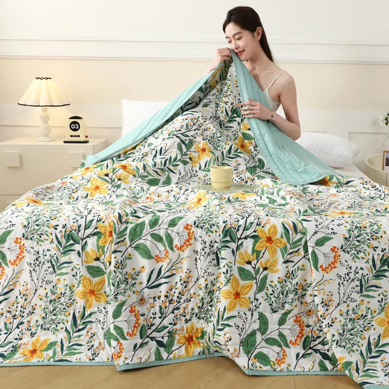 New Fresh Printing Air Conditioner Quilt Skin Friendly Breathable Summer Blanket Soft Airable Comforter Thin Single Double Duvet